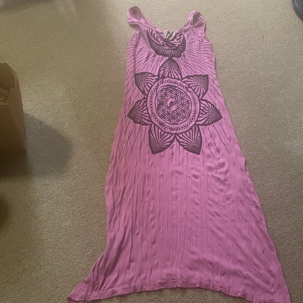 Sure design Pink Sleeveless Dress with Black Mandala Design